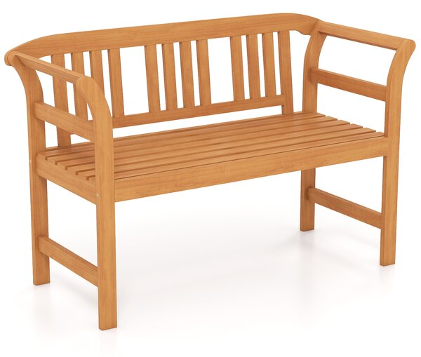 Costway Panchina da esterno in legno di acacia per 2 persone con schienale e braccioli, Panchina da giardino capacità 360 kg per veranda cortile prato e piscina Modello 3