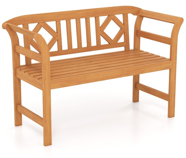 Costway Panchina da esterno in legno di acacia per 2 persone con schienale e braccioli, Panchina da giardino capacità 360 kg per veranda cortile prato e piscina Modello 2