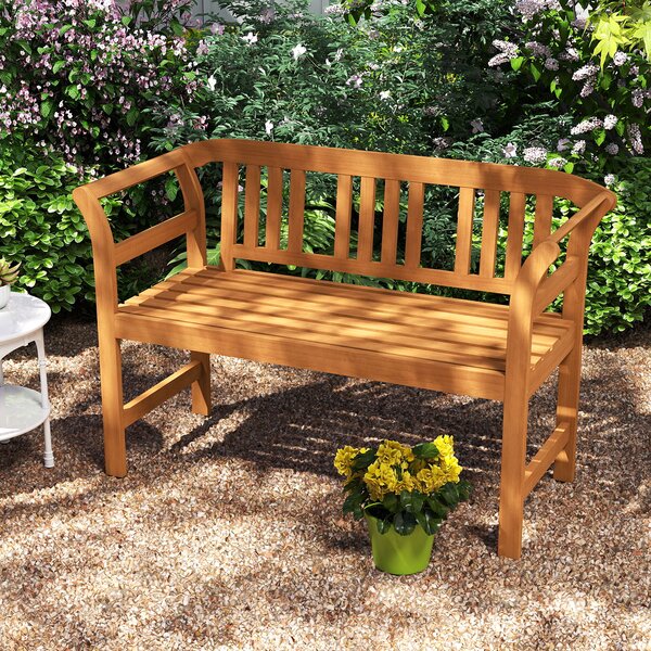 Costway Panchina da esterno in legno di acacia per 2 persone con schienale e braccioli, Panchina da giardino capacità 360 kg per veranda cortile prato e piscina Modello 3