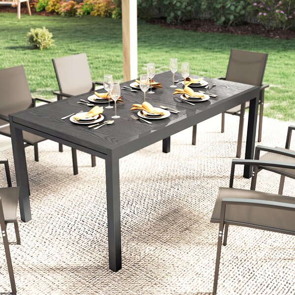 Outsunny Tavolo da Giardino Allungabile Piano in Alluminio Effetto Legno Gambe Regolabili 8-10 Persone 214x85x75cm Grigio Antracite | Aosom Italy