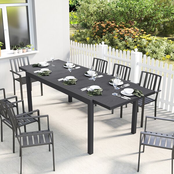 Outsunny Tavolo da Giardino Allungabile Piano in Alluminio Effetto Legno Gambe Regolabili 8-10 Persone 214x85x75cm Grigio Antracite | Aosom Italy