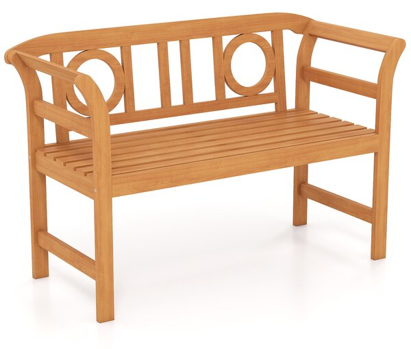 Costway Panchina da esterno in legno di acacia per 2 persone con schienale e braccioli, Panchina da giardino capacità 360 kg per veranda cortile prato e piscina Modello 1