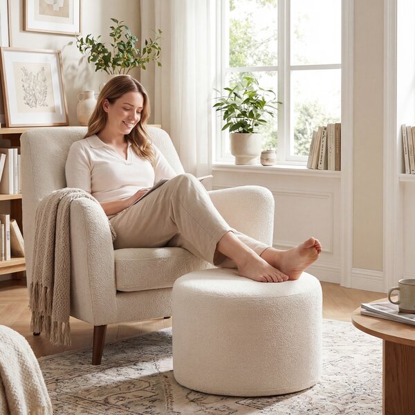 Costway Pouf ottomano rotondo imbottito in schiuma con copertura rimovibile lavabile, Poggiapiedi moderno per soggiorno camera 45x35 cm
