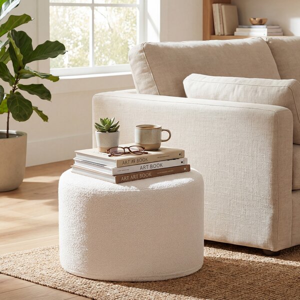 Costway Pouf ottomano rotondo imbottito in schiuma con copertura rimovibile lavabile, Poggiapiedi moderno per soggiorno camera 45x35 cm