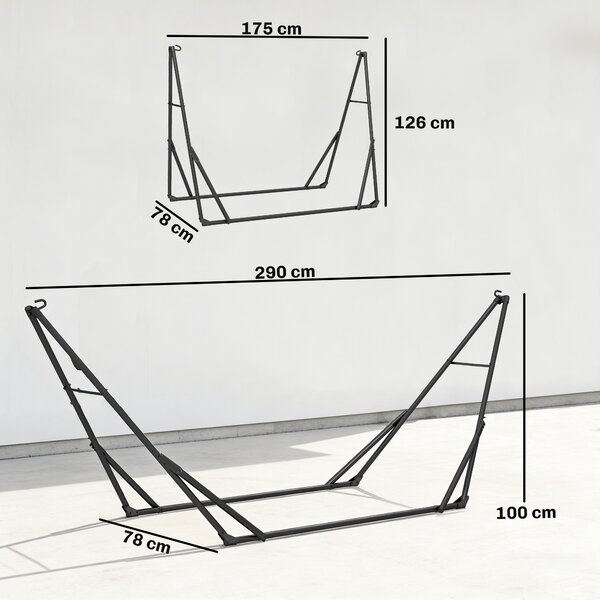 Outsunny Supporto per Amaca 290 cm, Telaio in Acciaio Pieghevole, Portatile e Regolabile con Borsa da Trasporto, Nero | Aosom Italy