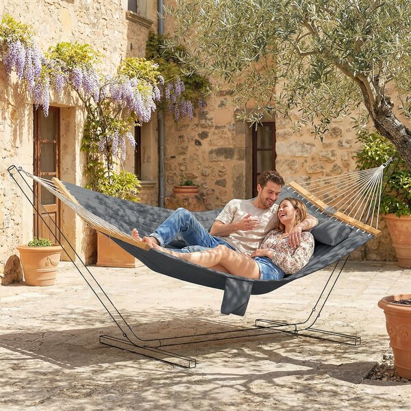 Outsunny Amaca Outdoor 200x140cm, amaca a doppio strato con poggiatesta tasca porta riviste stecche fino a 200kg | Aosom Italy