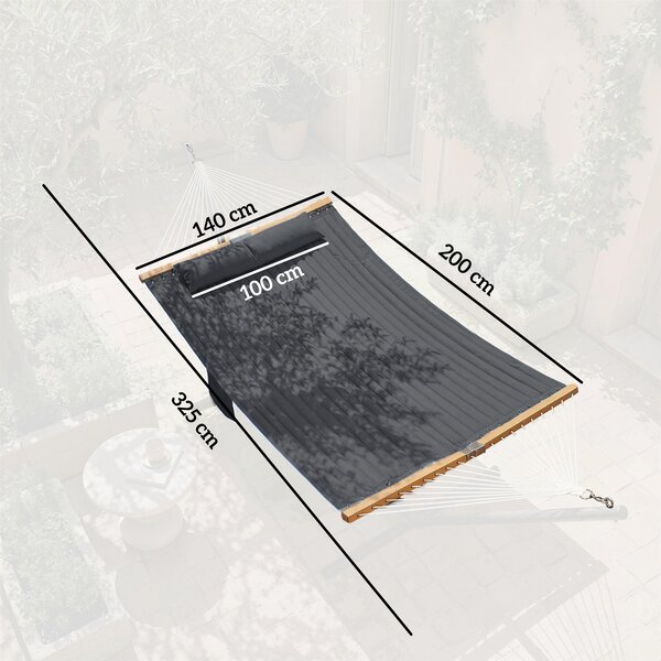Outsunny Amaca Outdoor 200x140cm, amaca a doppio strato con poggiatesta tasca porta riviste stecche fino a 200kg | Aosom Italy
