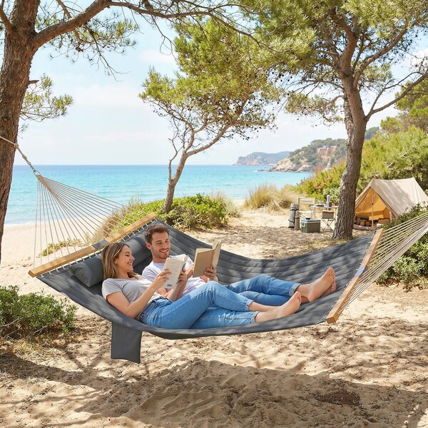 Outsunny Amaca Outdoor 200x140cm, amaca a doppio strato con poggiatesta tasca porta riviste stecche fino a 200kg | Aosom Italy