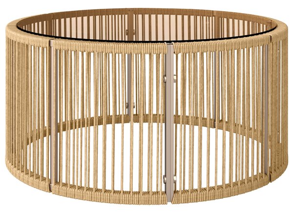 Outsunny Tavolino in Polyrattan Tavolino da Caffè con Piano in Vetro Temperato Tavolo da Giardino con Telaio in Acciaio 70 x 70 x 33 cm Marrone | Aosom Italy