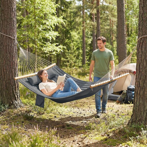 Outsunny Amaca Outdoor 200x140cm, amaca a doppio strato con poggiatesta tasca porta riviste stecche fino a 200kg | Aosom Italy
