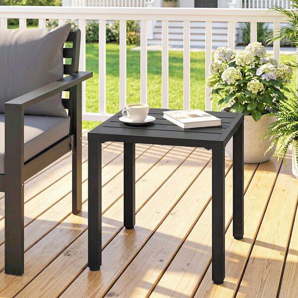 Outsunny Tavolo da giardino quadrato, tavolo per terrazza, struttura in metallo, interno ed esterno, per balcone, veranda, patio, nero | Aosom Italy