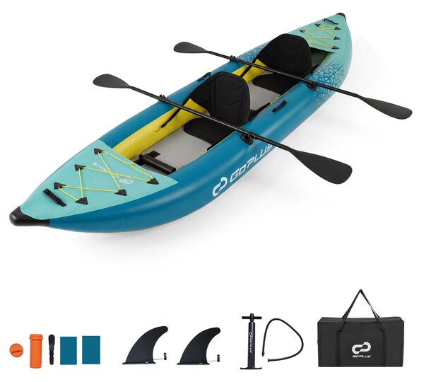 Costway Set kayak gonfiabile per 2 persone con sedili imbottiti e poggiapiedi regolabili, Kayak portatile da pesca e touring 381 cm Verde petrolio