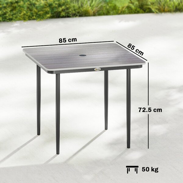 Outsunny Tavolo da giardino rettangolare per 4 persone, tavolo da pranzo esterno con foro per ombrellone, 85 x 85 x 72,5 cm, grigio | Aosom Italy