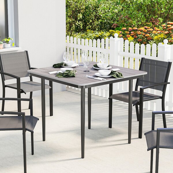 Outsunny Tavolo da giardino rettangolare per 4 persone, tavolo da pranzo esterno con foro per ombrellone, 85 x 85 x 72,5 cm, grigio | Aosom Italy