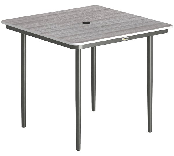 Outsunny Tavolo da giardino rettangolare per 4 persone, tavolo da pranzo esterno con foro per ombrellone, 85 x 85 x 72,5 cm, grigio | Aosom Italy