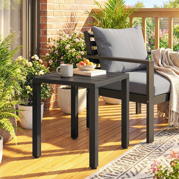 Outsunny Tavolo da giardino quadrato, tavolo per terrazza, struttura in metallo, interno ed esterno, per balcone, veranda, patio, nero | Aosom Italy