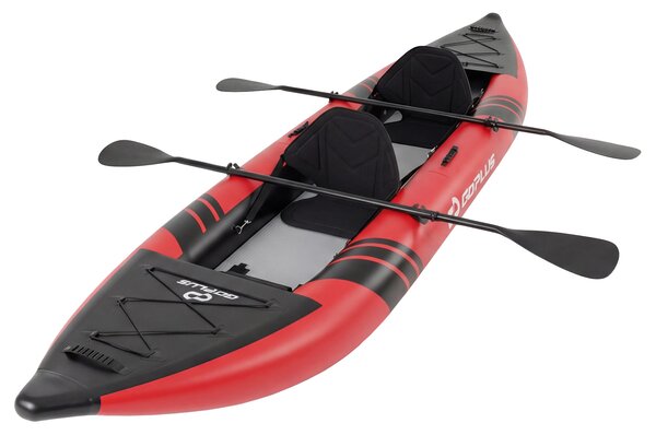 Costway Set kayak gonfiabile per 2 persone con sedili imbottiti e poggiapiedi regolabili, Kayak portatile da pesca e touring 381 cm Rosso