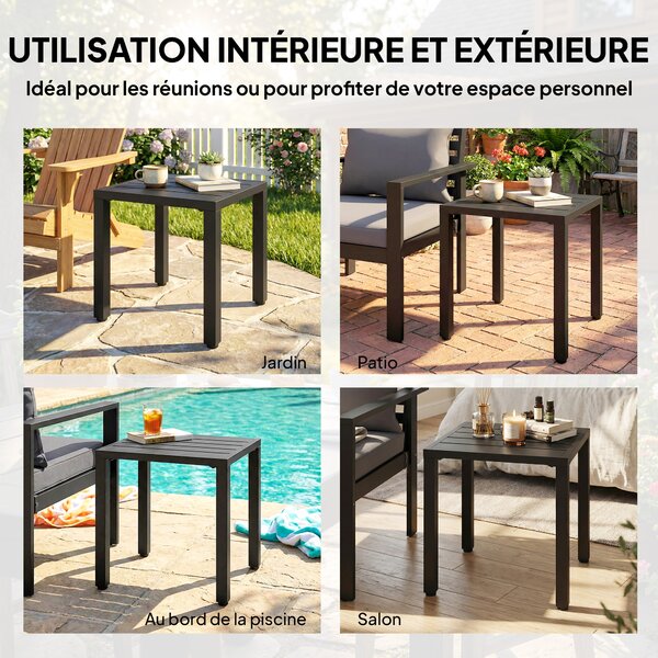 Outsunny Tavolo da giardino quadrato, tavolo per terrazza, struttura in metallo, interno ed esterno, per balcone, veranda, patio, nero | Aosom Italy