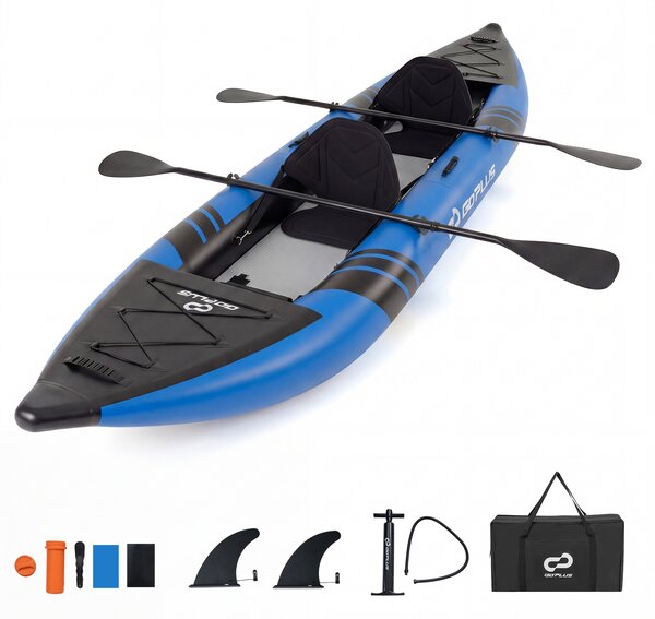 Costway Set kayak gonfiabile per 2 persone con sedili imbottiti e poggiapiedi regolabili, Kayak portatile da pesca e touring 381 cm Blu