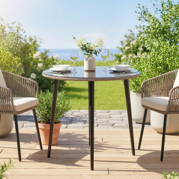 Outsunny Tavolo da giardino in acciaio Tavolo da buffet con telaio in acciaio, bordo in PE-Rattan, piedini regolabili, 4 persone 80 x 80 x 74 cm Grigio | Aosom Italy