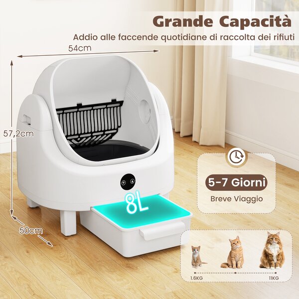 Costway Lettiera per gatti autopulente con apertura superiore e sensori di sicurezza, Lettiera automatica elettrica con APP e sacchetti inclusi