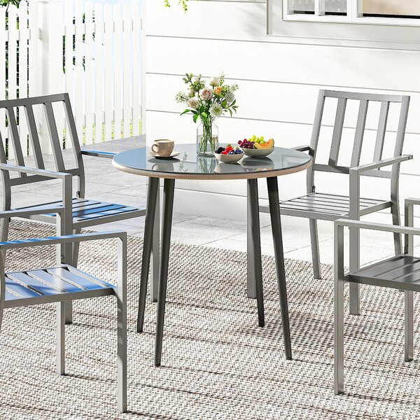Outsunny Tavolo da giardino in acciaio Tavolo da buffet con telaio in acciaio, bordo in PE-Rattan, piedini regolabili, 4 persone 80 x 80 x 74 cm Grigio | Aosom Italy