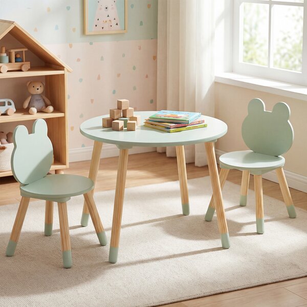 Costway Set tavolo e sedie per bambini a forma di rana con gambe in legno, Arredamento multiattività per casa e asilo 3+ anni Verde