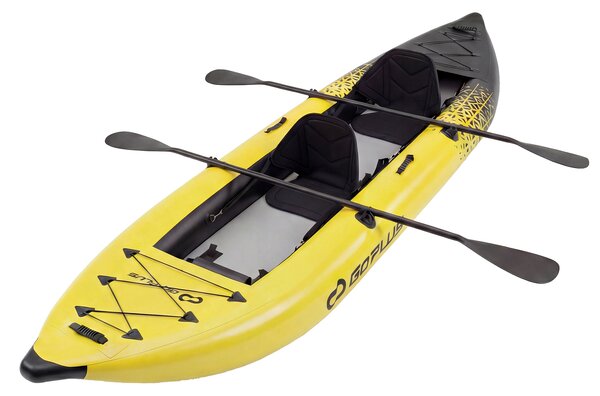 Costway Set kayak gonfiabile per 2 persone con sedili imbottiti e poggiapiedi regolabili, Kayak portatile da pesca e touring 381 cm Giallo