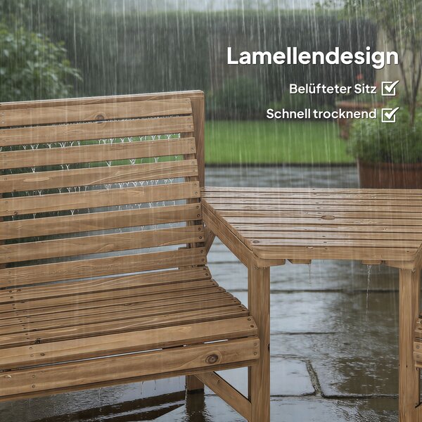 Outsunny Sedie da giardino set da 3, Set mobili per balcone con foro per ombrellone, sedia da giardino, panca, tavolino rimovibile 121x65x90 cm Legno naturale | Aosom Italy