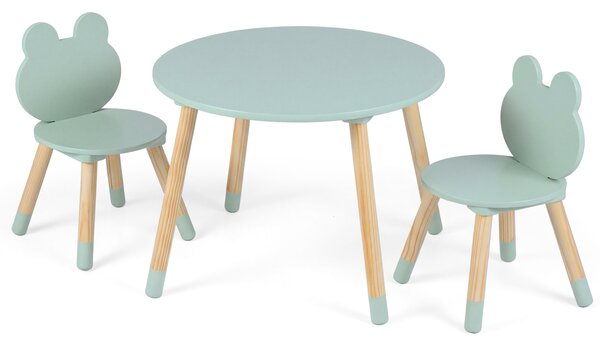 Costway Set tavolo e sedie per bambini a forma di rana con gambe in legno, Arredamento multiattività per casa e asilo 3+ anni Verde