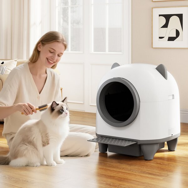 Costway Lettiera autopulente per multi-gatto e gatti anziani con 10 sensori radar di sicurezza, Lettiera elettrica con APP e sacchetti inclusi 80L