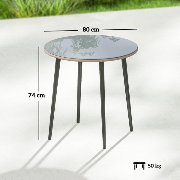 Outsunny Tavolo da giardino in acciaio Tavolo da buffet con telaio in acciaio, bordo in PE-Rattan, piedini regolabili, 4 persone 80 x 80 x 74 cm Grigio | Aosom Italy