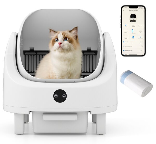 Costway Lettiera per gatti autopulente con apertura superiore e sensori di sicurezza, Lettiera automatica elettrica con APP e sacchetti inclusi