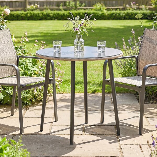 Outsunny Tavolo da giardino in acciaio Tavolo da buffet con telaio in acciaio, bordo in PE-Rattan, piedini regolabili, 4 persone 80 x 80 x 74 cm Grigio | Aosom Italy