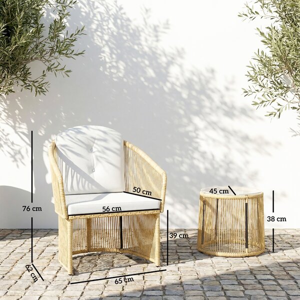 Outsunny Set da giardino esterno in resina intrecciata 2 persone, tavolo da giardino esterno con 2 sedie con cuscini, crema | Aosom Italy
