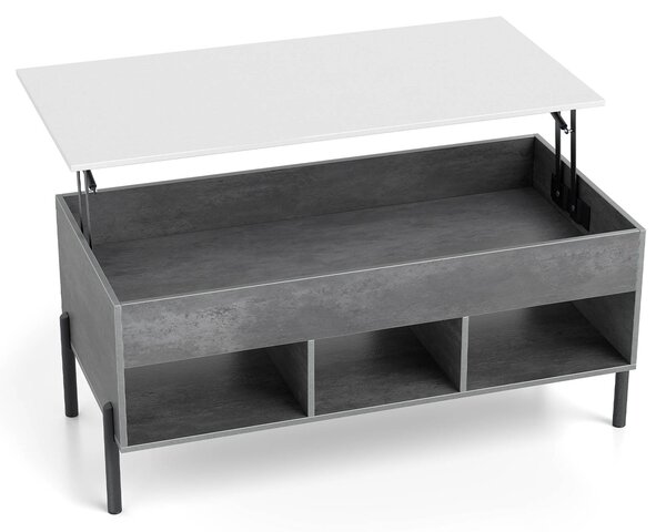 Costway Tavolino da salotto sollevabile con scomparti e gambe in metallo, Tavolino funzionale per soggiorno camera ufficio 100x50x45-59,5 cm Grigio