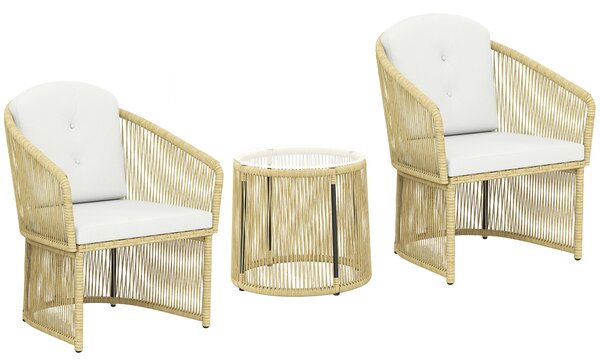 Outsunny Set da giardino esterno in resina intrecciata 2 persone, tavolo da giardino esterno con 2 sedie con cuscini, crema | Aosom Italy