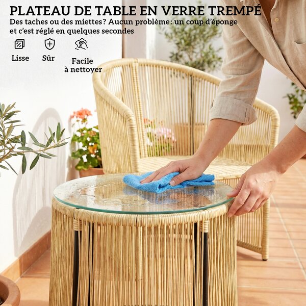 Outsunny Set da giardino esterno in resina intrecciata 2 persone, tavolo da giardino esterno con 2 sedie con cuscini, crema | Aosom Italy