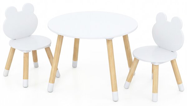 Costway Set tavolo e sedie per bambini a forma di rana con gambe in legno, Arredamento multiattività per casa e asilo 3+ anni Bianco