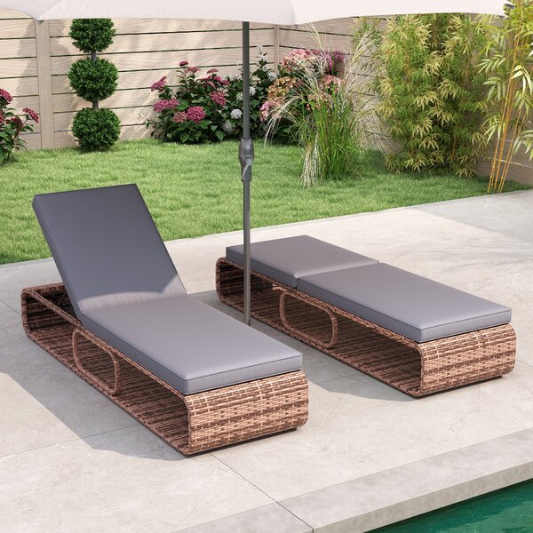 Costway Lettino prendisole in rattan per giardino con cuscino e schienale regolabile, Cuscino e spazio di archiviazione Grigio