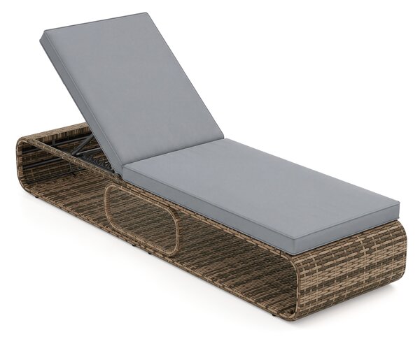 Costway Lettino prendisole in rattan per giardino con cuscino e schienale regolabile, Cuscino e spazio di archiviazione Grigio