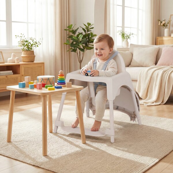 Costway Seggiolone per bambini 4 in 1 convertibile con vassoio doppio rimovibile, Seggiolone per neonati sicuro con 2 altezze e poggiapiedi 6-36 mesi Kaki