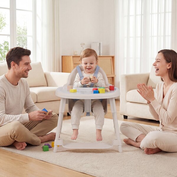 Costway Seggiolone per bambini 4 in 1 convertibile con vassoio doppio rimovibile, Seggiolone per neonati sicuro con 2 altezze e poggiapiedi 6-36 mesi Kaki