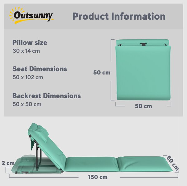 Outsunny Set di 2 Stuoie da Spiaggia Pieghevoli con Schienale Regolabile Poggiatesta Imbottito 146x50x2 cm Verde | Aosom Italy