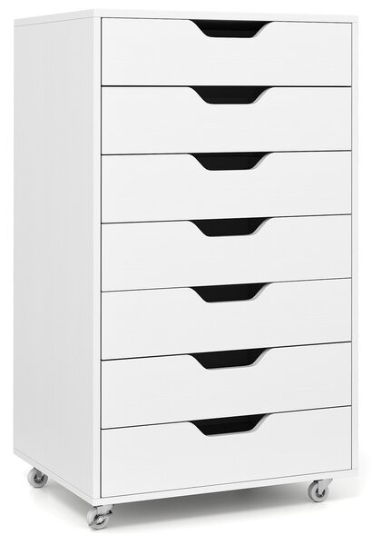 Costway Mobile con 7 cassetti organizzatore di documenti mobile con 4 ruote girevoli universali, Mobile comò verticale in legno Beige