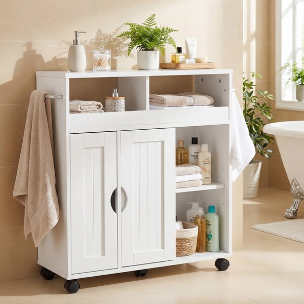 Costway Mobile bagno con ruote porta asciugamani e ripiano regolabile, Organizer laterale indipendente per soggiorno cucina e ingresso