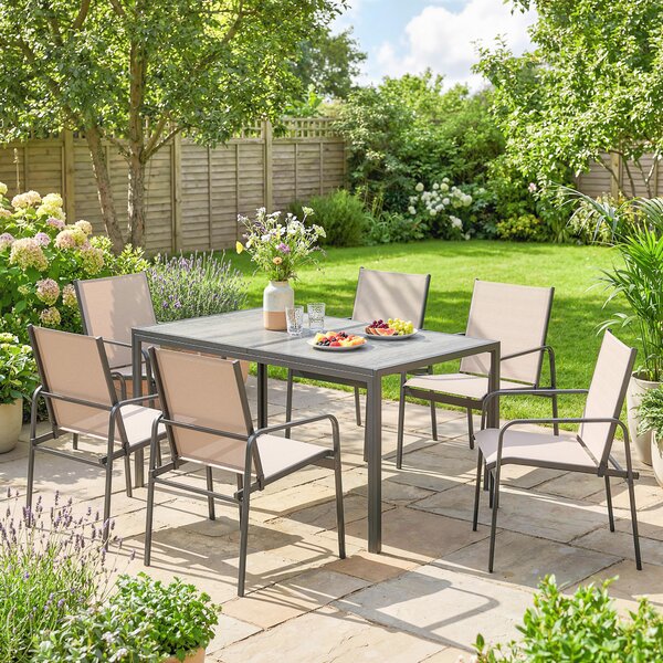 Outsunny Set Tavolo e Sedie da Giardino con Tavolo Effetto Legno e 6 Sedie con Seduta Traspirante per Terrazza Patio Kaki | Aosom Italy