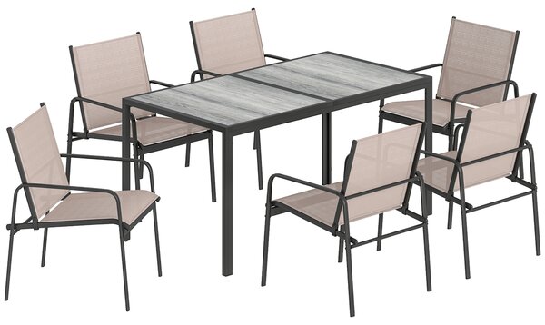 Outsunny Set Tavolo e Sedie da Giardino con Tavolo Effetto Legno e 6 Sedie con Seduta Traspirante per Terrazza Patio Kaki | Aosom Italy