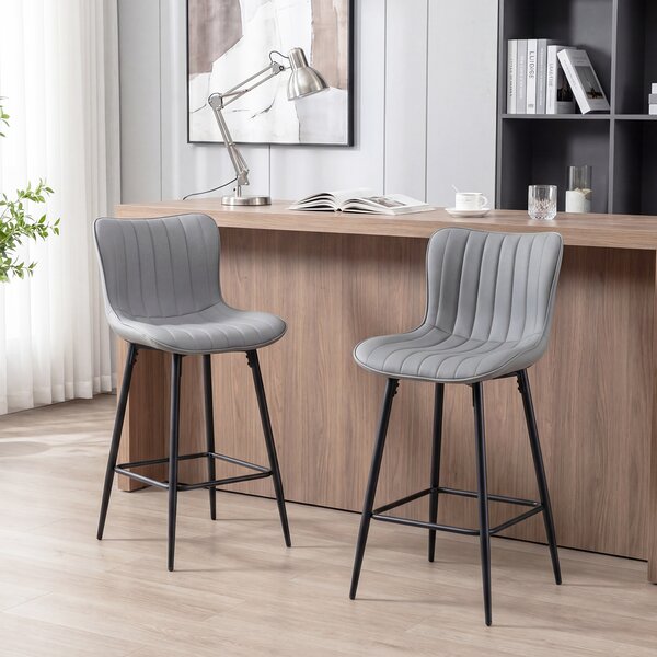 Costway Set 2 sgabelli da bar con schienale e seduta imbottita, Sgabello moderno con poggiapiedi per cucina sala e salotto Grigio