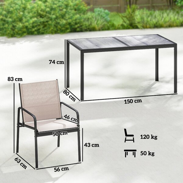 Outsunny Set Tavolo e Sedie da Giardino con Tavolo Effetto Legno e 6 Sedie con Seduta Traspirante per Terrazza Patio Kaki | Aosom Italy